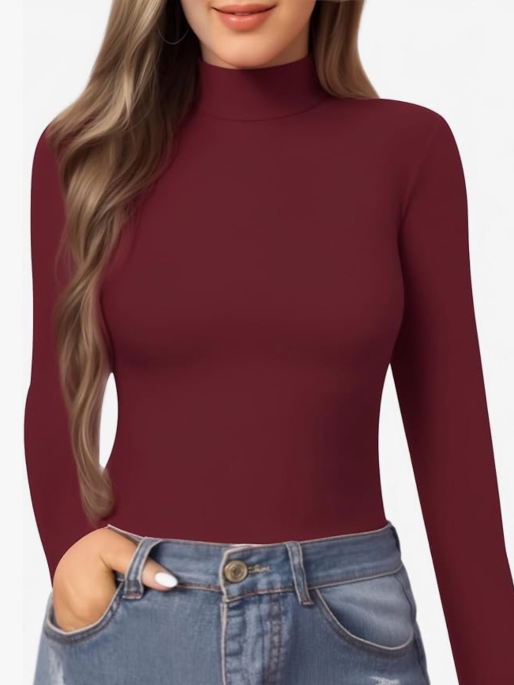 Mangopop Women's Burgundy Long-Sleeve Turtleneck Top Size Medium